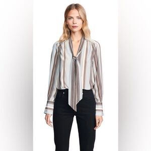 Elizabeth and James Mimi Neck-Tie Stripe Silk Blouse in Dust Multi Size XS